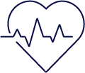 Outline of a heart with an electrocardiogram line running through the center, symbolizing health or medical care.