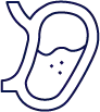 Simple line drawing of a biological cell featuring a slightly curved outer membrane and an inner structure containing small dots, possibly representing organelles or cellular components.